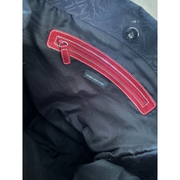 Jones New York Black Brick Red Large Handbag Purse Tote - Picture 7 of 13